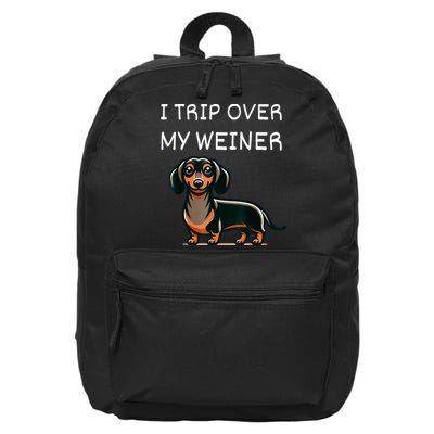 Tripping Over My Weiner Funny Dachshund Doxie Weiner Gift 16 in Basic Backpack
