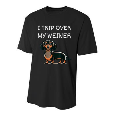 Tripping Over My Weiner Funny Dachshund Doxie Weiner Gift Youth Performance Sprint T-Shirt