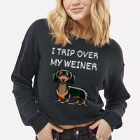 Tripping Over My Weiner Funny Dachshund Doxie Weiner Gift Cropped Pullover Crew