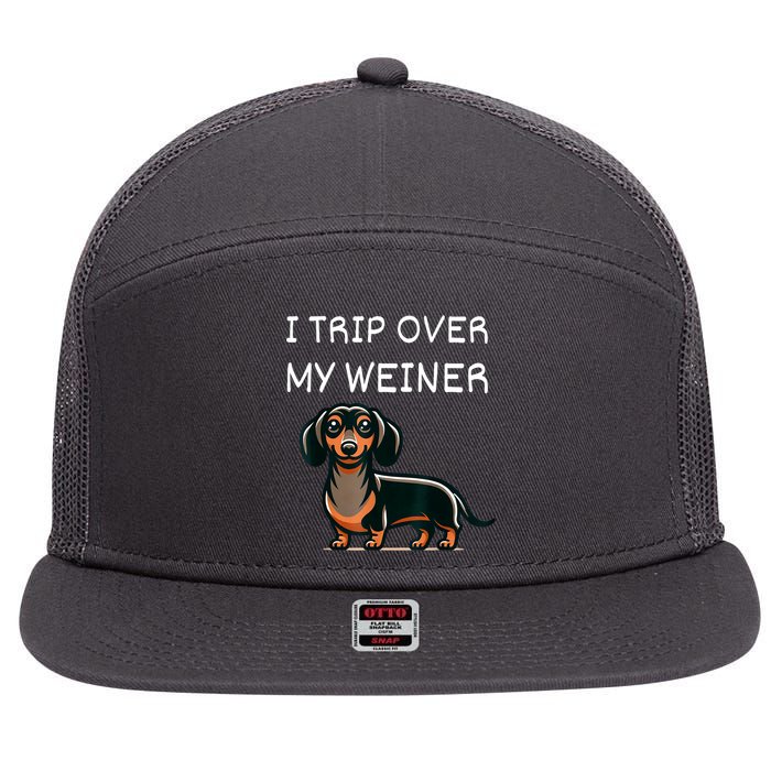 Tripping Over My Weiner Funny Dachshund Doxie Weiner Gift 7 Panel Mesh Trucker Snapback Hat