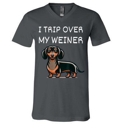 Tripping Over My Weiner Funny Dachshund Doxie Weiner Gift V-Neck T-Shirt