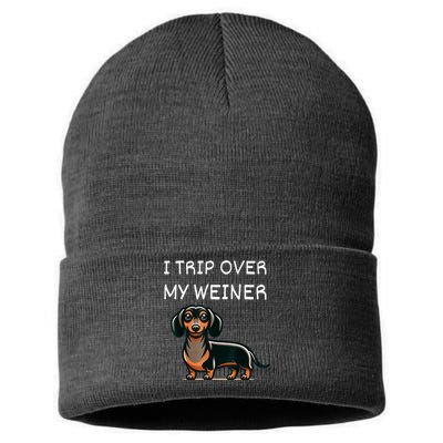 Tripping Over My Weiner Funny Dachshund Doxie Weiner Gift Sustainable Knit Beanie
