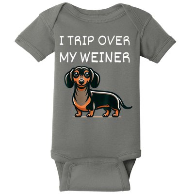 Tripping Over My Weiner Funny Dachshund Doxie Weiner Gift Baby Bodysuit