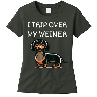 Tripping Over My Weiner Funny Dachshund Doxie Weiner Gift Womens T-Shirt