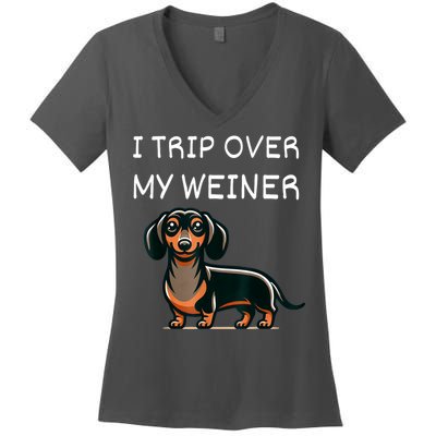 Tripping Over My Weiner Funny Dachshund Doxie Weiner Gift Women's V-Neck T-Shirt