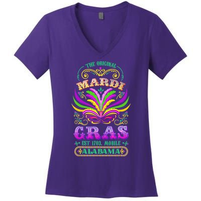 The Original Mardi Gras Mobile Alabama 1703 Women's V-Neck T-Shirt