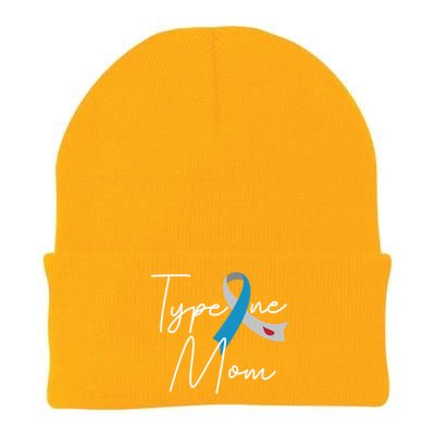 Type One Mom Grey Blue Ribbon Type 1 Diabetes Awareness Meaningful Gift Knit Cap Winter Beanie