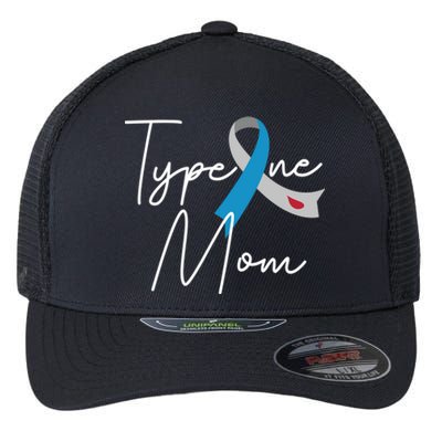 Type One Mom Grey Blue Ribbon Type 1 Diabetes Awareness Meaningful Gift Flexfit Unipanel Trucker Cap