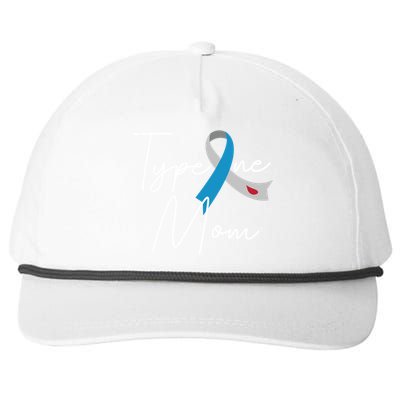 Type One Mom Grey Blue Ribbon Type 1 Diabetes Awareness Meaningful Gift Snapback Five-Panel Rope Hat