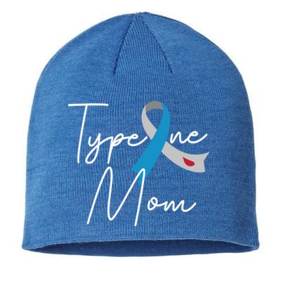 Type One Mom Grey Blue Ribbon Type 1 Diabetes Awareness Meaningful Gift Sustainable Beanie