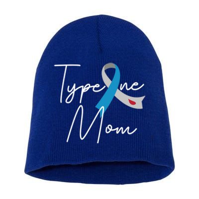 Type One Mom Grey Blue Ribbon Type 1 Diabetes Awareness Meaningful Gift Short Acrylic Beanie