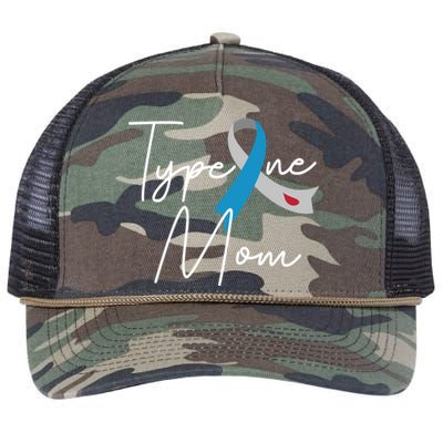 Type One Mom Grey Blue Ribbon Type 1 Diabetes Awareness Meaningful Gift Retro Rope Trucker Hat Cap