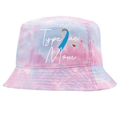 Type One Mom Grey Blue Ribbon Type 1 Diabetes Awareness Meaningful Gift Tie-Dyed Bucket Hat