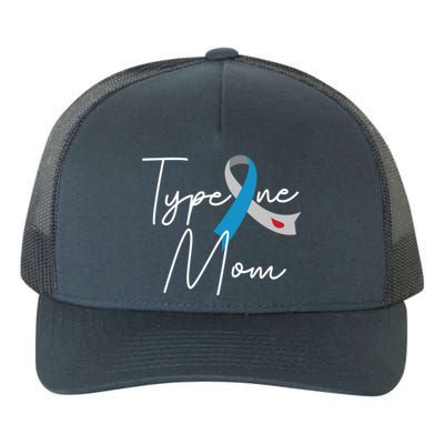 Type One Mom Grey Blue Ribbon Type 1 Diabetes Awareness Meaningful Gift Yupoong Adult 5-Panel Trucker Hat