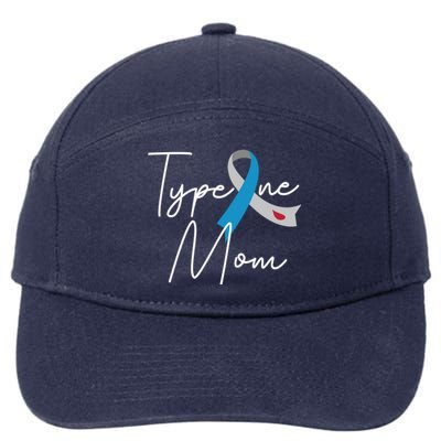 Type One Mom Grey Blue Ribbon Type 1 Diabetes Awareness Meaningful Gift 7-Panel Snapback Hat