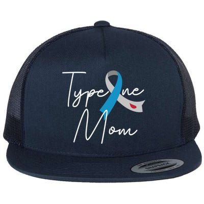 Type One Mom Grey Blue Ribbon Type 1 Diabetes Awareness Meaningful Gift Flat Bill Trucker Hat