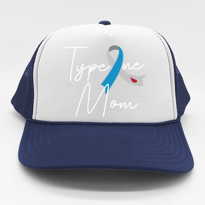 Type One Mom Grey Blue Ribbon Type 1 Diabetes Awareness Meaningful Gift Trucker Hat