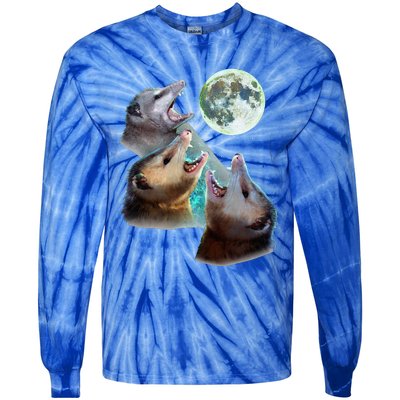 Three Opposum Moon With 3 Possums And Dead Moon Tie-Dye Long Sleeve Shirt