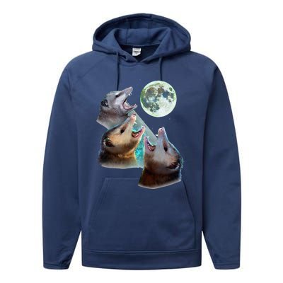 Three Opposum Moon With 3 Possums And Dead Moon Performance Fleece Hoodie