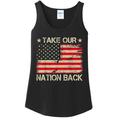 Take Our Nation Back Trump 2024 Election Pro Trump US Flag Ladies Essential Tank