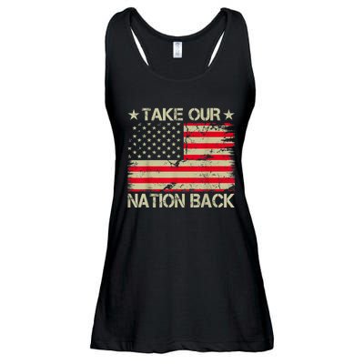 Take Our Nation Back Trump 2024 Election Pro Trump US Flag Ladies Essential Flowy Tank