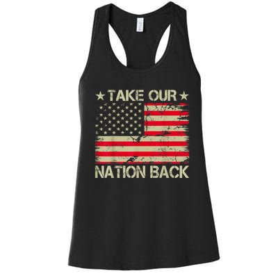 Take Our Nation Back Trump 2024 Election Pro Trump US Flag Women's Racerback Tank