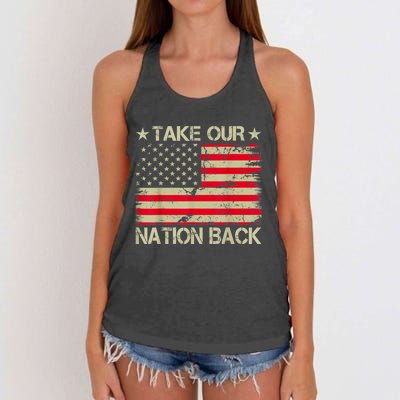 Take Our Nation Back Trump 2024 Election Pro Trump US Flag Women's Knotted Racerback Tank