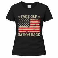 Take Our Nation Back Trump 2024 Election Pro Trump US Flag Women's T-Shirt