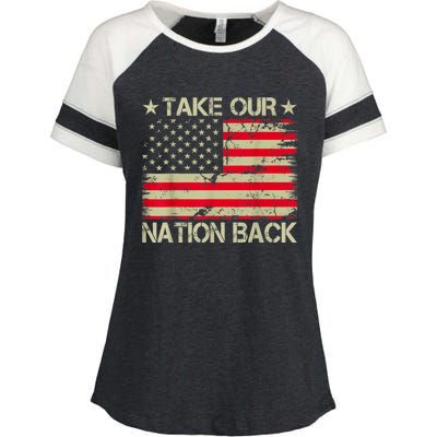 Take Our Nation Back Trump 2024 Election Pro Trump US Flag Enza Ladies Jersey Colorblock Tee