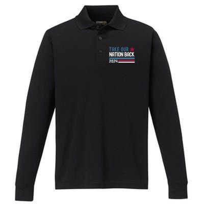 Take Our Nation Back Trump 2024 Election Pro Trump US Flag Performance Long Sleeve Polo