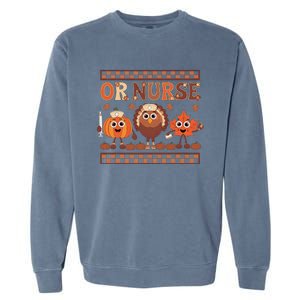 Thanksgiving Or Nurse Fall Pumpkin And Turkey Autumn Check Garment-Dyed Sweatshirt