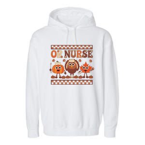 Thanksgiving Or Nurse Fall Pumpkin And Turkey Autumn Check Garment-Dyed Fleece Hoodie