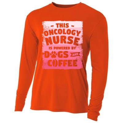 This Oncology Nurse Is Powered By Dogs And Coffee Oncologist Gift Cooling Performance Long Sleeve Crew