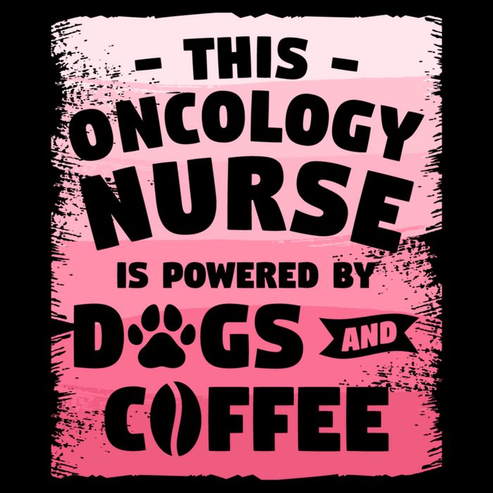 This Oncology Nurse Is Powered By Dogs And Coffee Oncologist Gift Flat Bill Trucker Hat