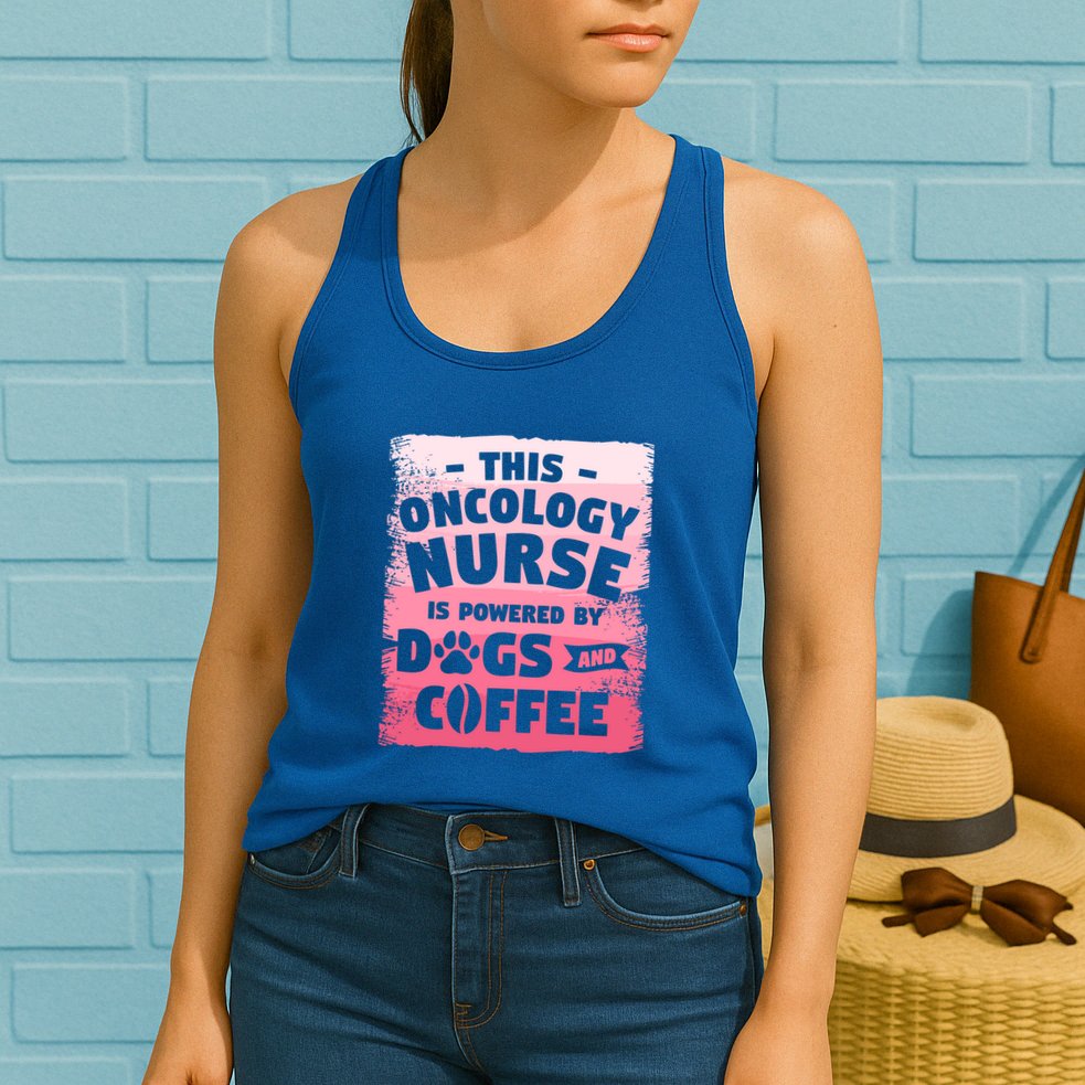 This Oncology Nurse Is Powered By Dogs And Coffee Oncologist Gift Womens Tank Top