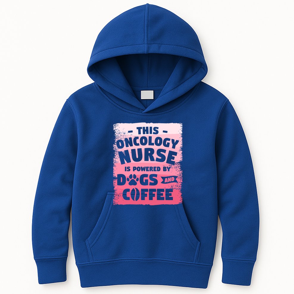 This Oncology Nurse Is Powered By Dogs And Coffee Oncologist Gift Kids Hoodie