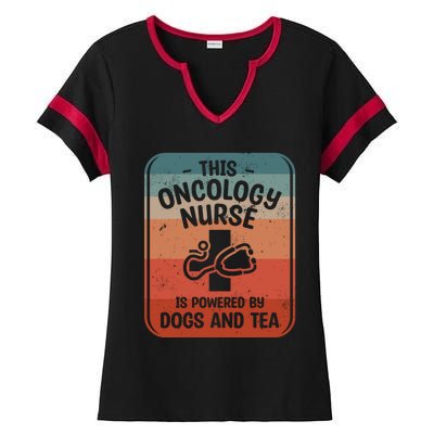 This Oncology Nurse Is Powered By Dogs And Tea Oncologist Cute Gift Ladies Halftime Notch Neck Tee