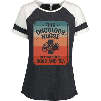 This Oncology Nurse Is Powered By Dogs And Tea Oncologist Cute Gift Enza Ladies Jersey Colorblock Tee