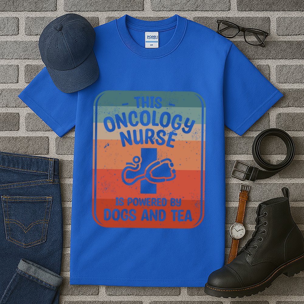 This Oncology Nurse Is Powered By Dogs And Tea Oncologist Cute Gift Tall T-Shirt