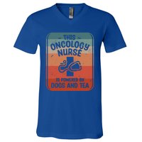 This Oncology Nurse Is Powered By Dogs And Tea Oncologist Cute Gift V-Neck T-Shirt