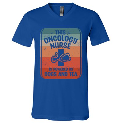 This Oncology Nurse Is Powered By Dogs And Tea Oncologist Cute Gift V-Neck T-Shirt