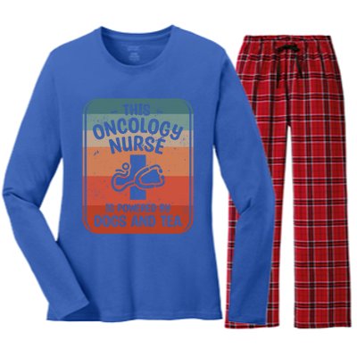 This Oncology Nurse Is Powered By Dogs And Tea Oncologist Cute Gift Women's Long Sleeve Flannel Pajama Set 