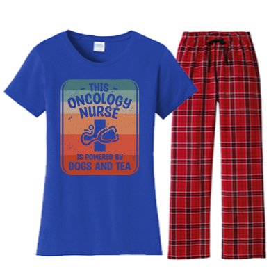 This Oncology Nurse Is Powered By Dogs And Tea Oncologist Cute Gift Women's Flannel Pajama Set