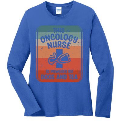 This Oncology Nurse Is Powered By Dogs And Tea Oncologist Cute Gift Ladies Long Sleeve Shirt