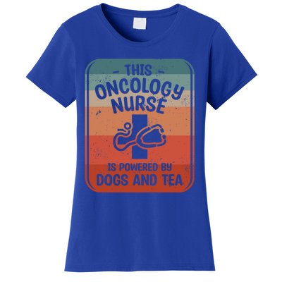 This Oncology Nurse Is Powered By Dogs And Tea Oncologist Cute Gift Women's T-Shirt