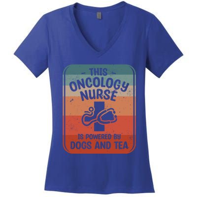 This Oncology Nurse Is Powered By Dogs And Tea Oncologist Cute Gift Women's V-Neck T-Shirt