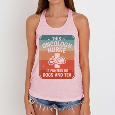 This Oncology Nurse Is Powered By Dogs And Tea Oncologist Cute Gift Women's Knotted Racerback Tank