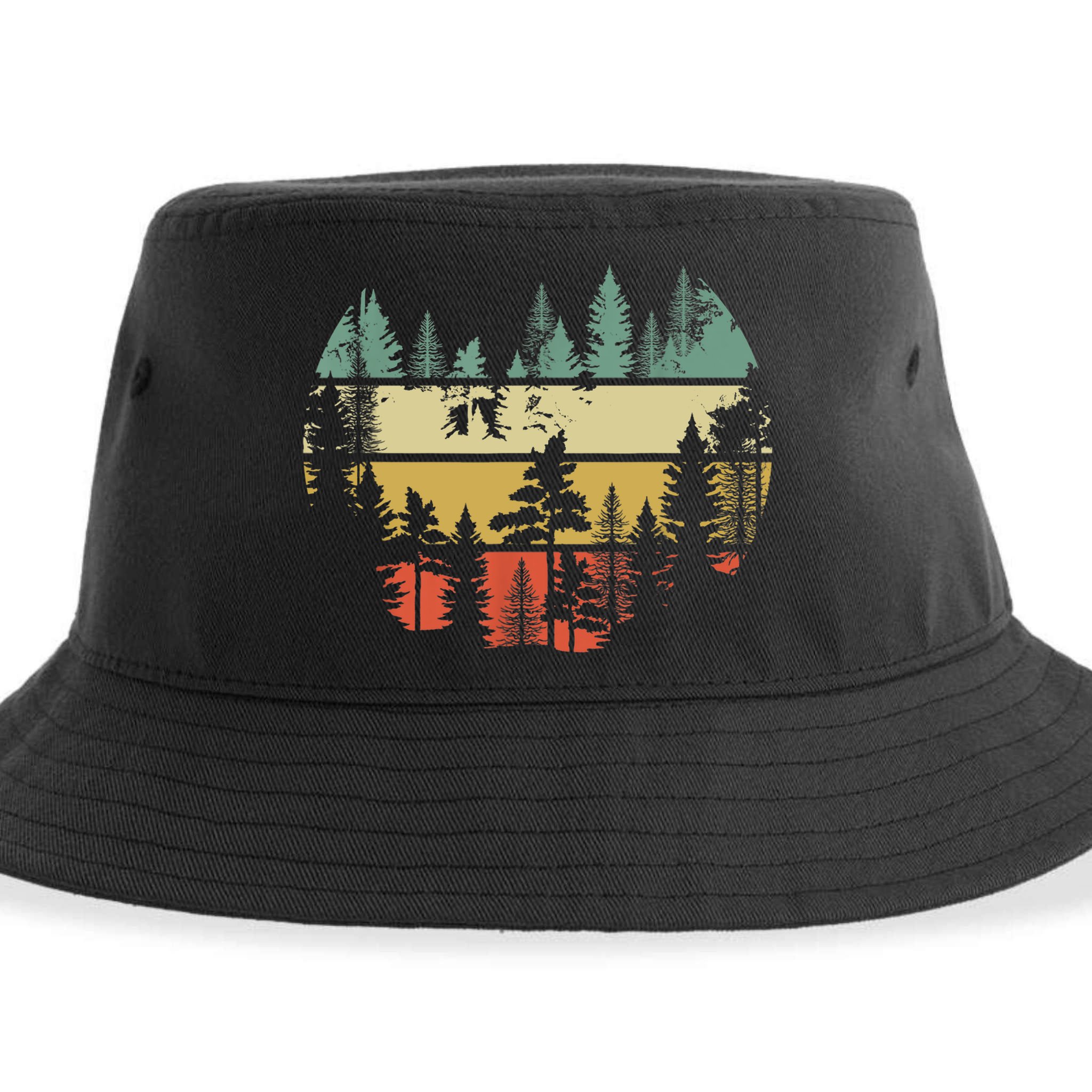 Trees Outdoors Nature Wildlife Retro Forest TShirt Sustainable Bucket Hat