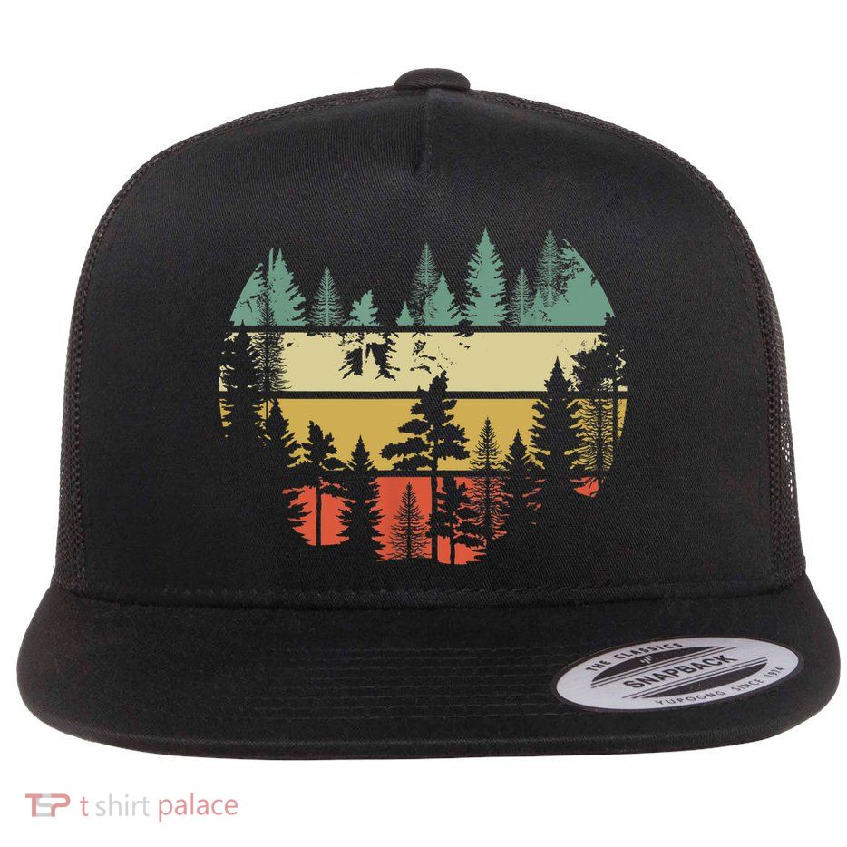 Trees Outdoors Nature Wildlife Retro Forest TShirt Flatbill Hat