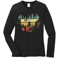 Trees Outdoors Nature Wildlife Retro Forest TShirt Ladies Long Sleeve Shirt